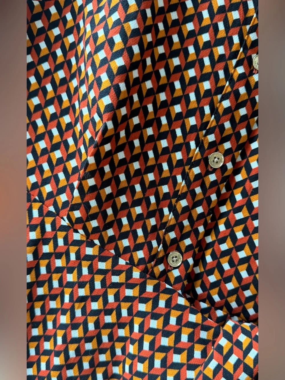 Michael Kors Long-Sleeve Geometric Shirt Dress in Brown & Rust
